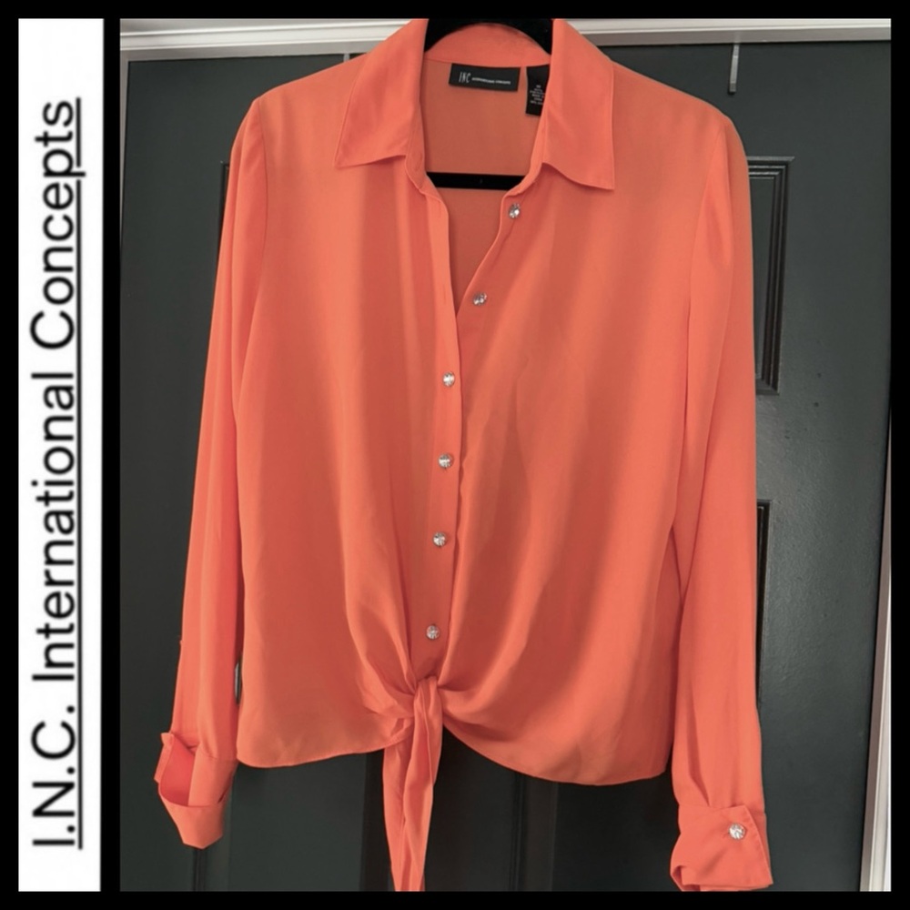 NWOT INC International Concepts Tie Waist Silky Orange Blouse